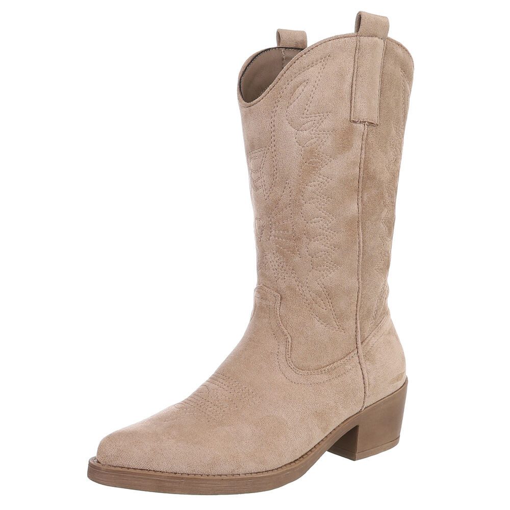 Ital-Design Moderner Western-Stiefel mit Stickerei für Damen Westernstiefel (89938030) Blockabsatz Сапоги in Hellbraun