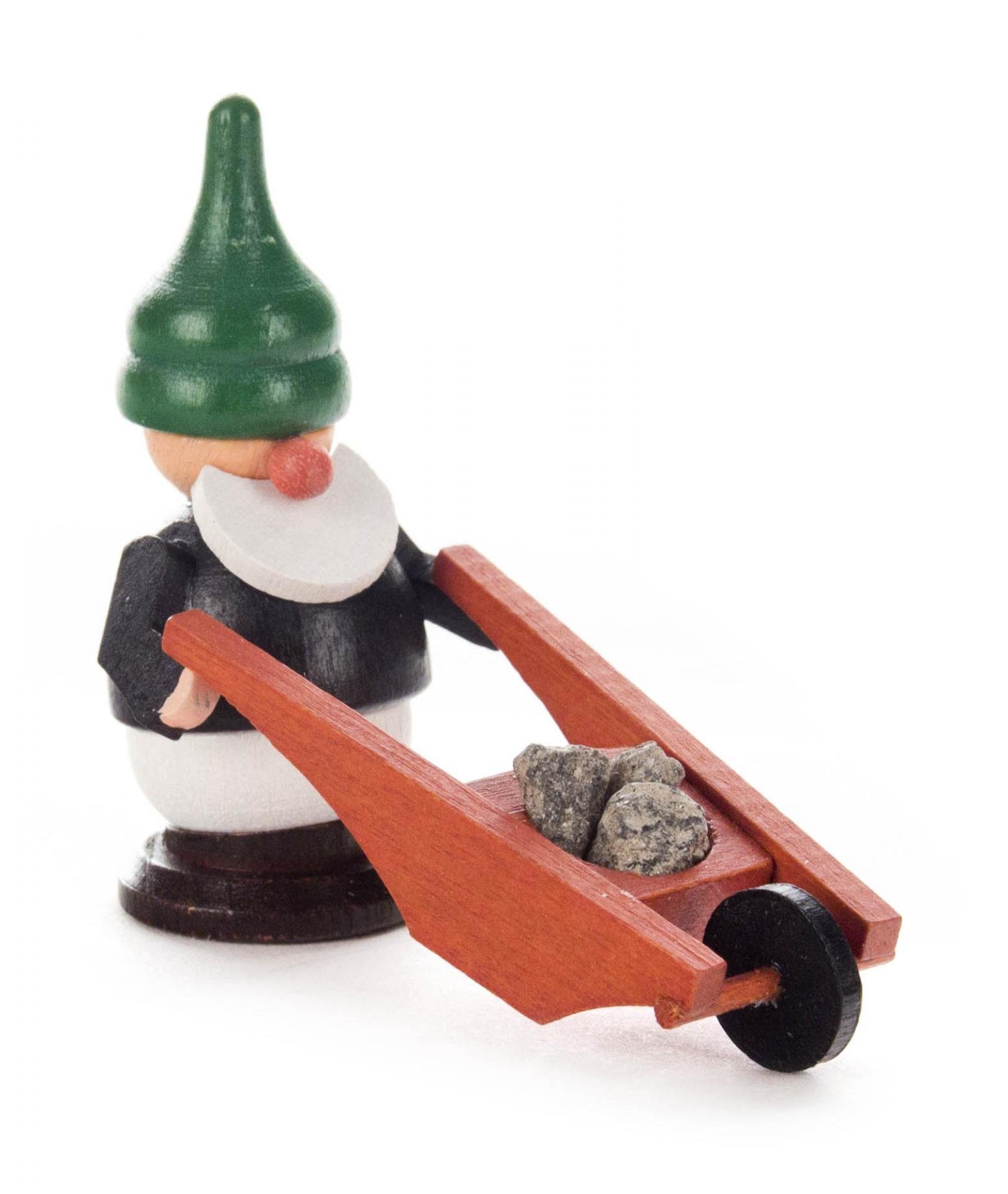 Spielwarenmacher Günther e.K. Weihnachtsfigur Miniaturfigur Zwerg mit Schubkarre BxHxT 5x6x3cm NEU, mit brauner Schubkarre, Bergmann