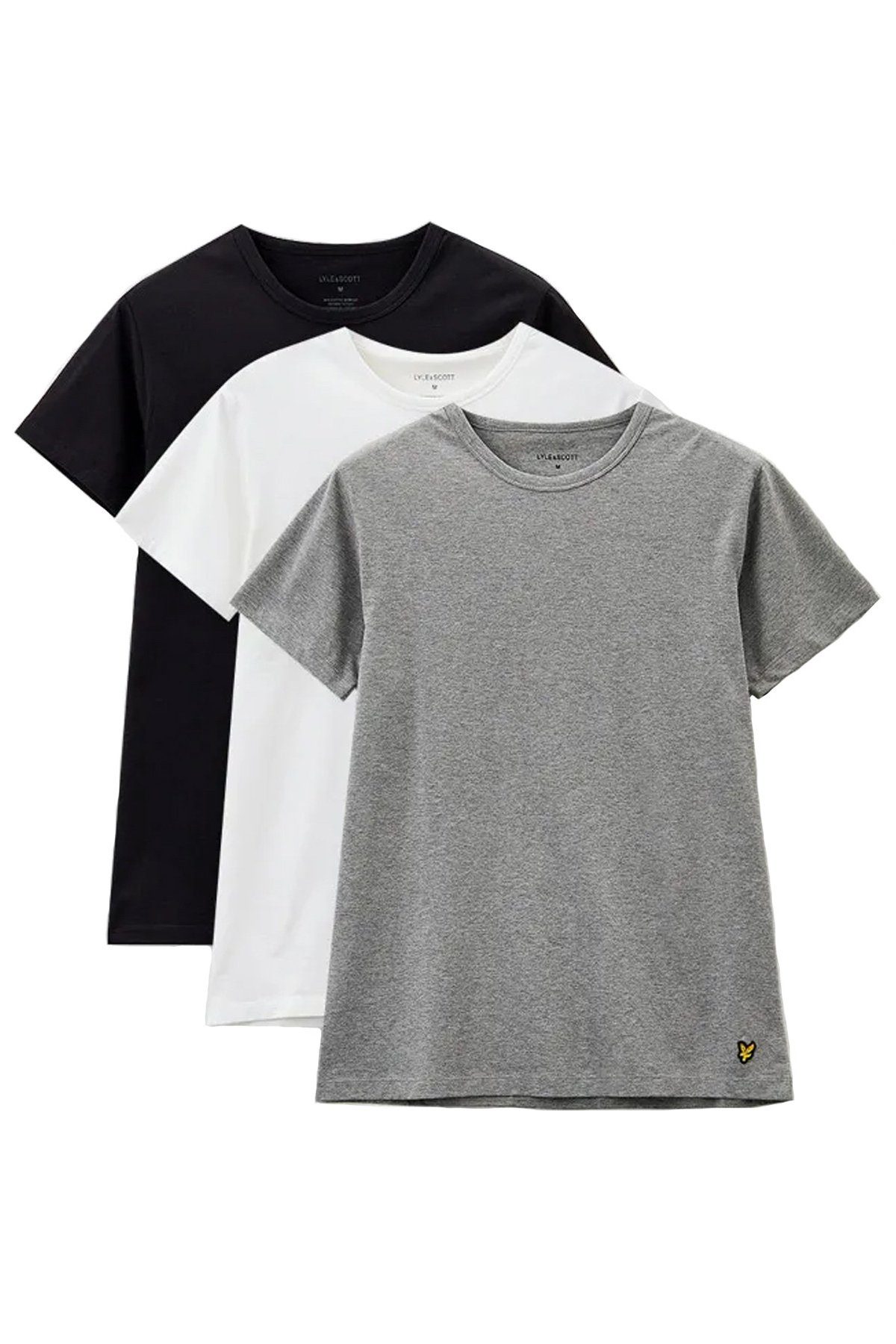 Lyle & Scott T-Shirt Basic Farben (3Er-Set) Tiefschwarz/ Mittelgrau meliert/ Weiß