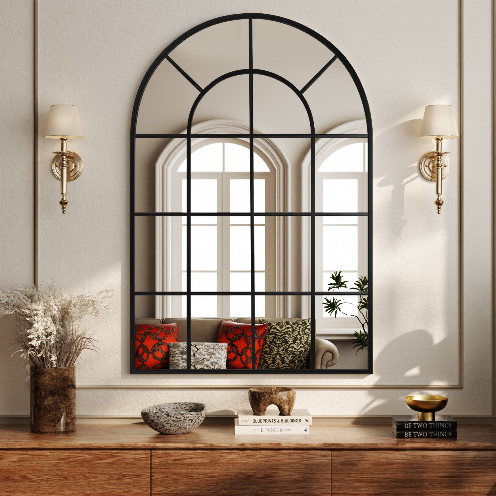 BEAUTYPEAK Dekospiegel Dekorativer gewölbter Wandspiegel mit Fensterpaneel günstig online kaufen