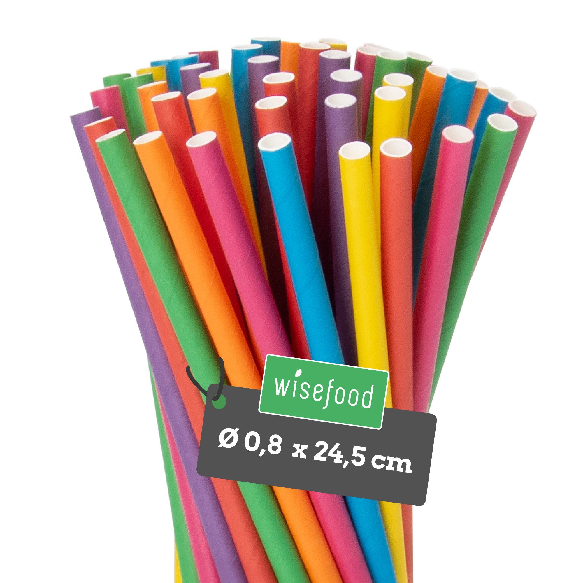 wisefood Trinkhalme Papier-Strohhalme, bunt, Ø 0,8 x 24,5 cm, (250-tlg)