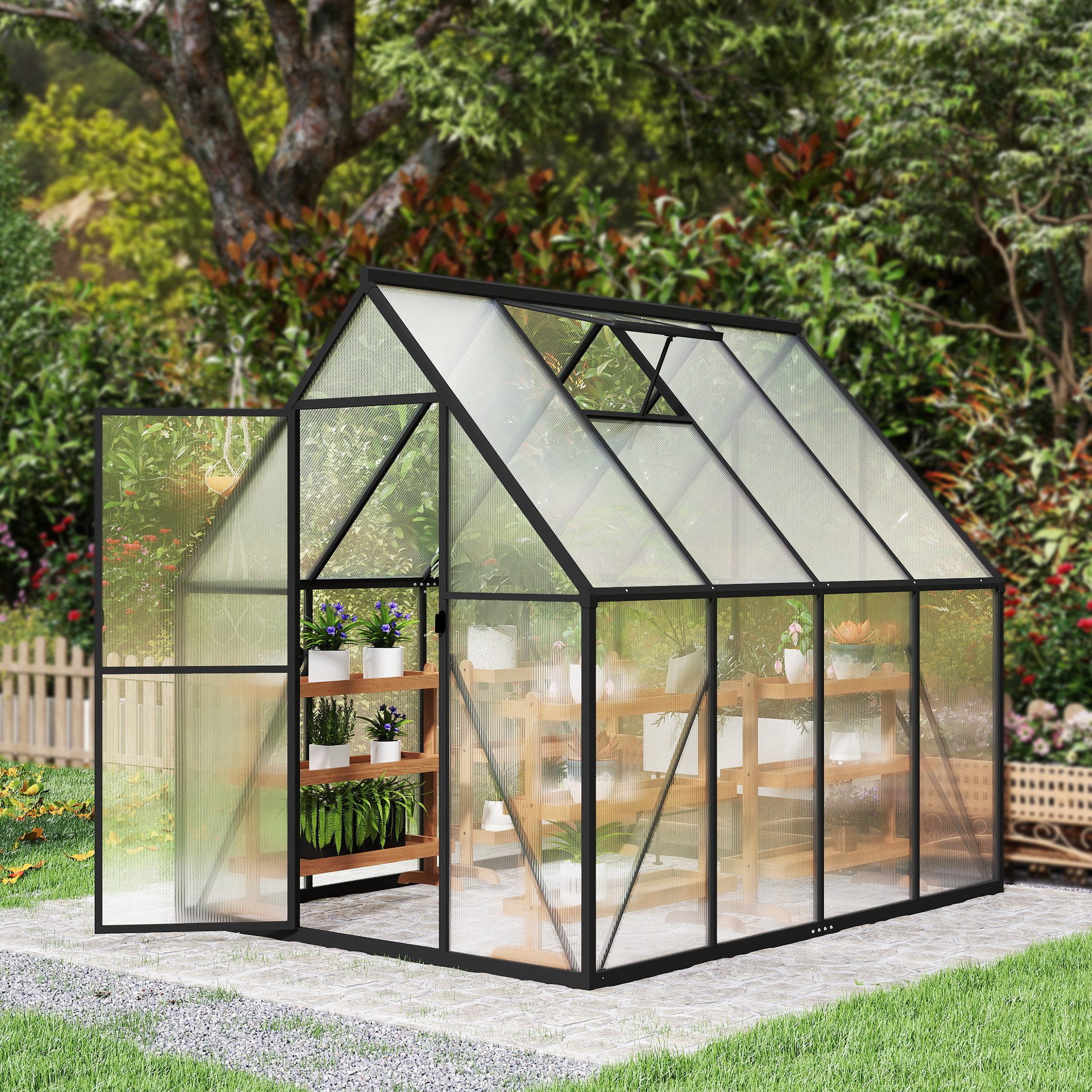 FIVMEN Gewächshaus ALU mit Fundament rostfrei BxTxH: 180 x 230 x 195 cm, Premium Gartengewächshäuser Aluminium mit 6 cm Fundament