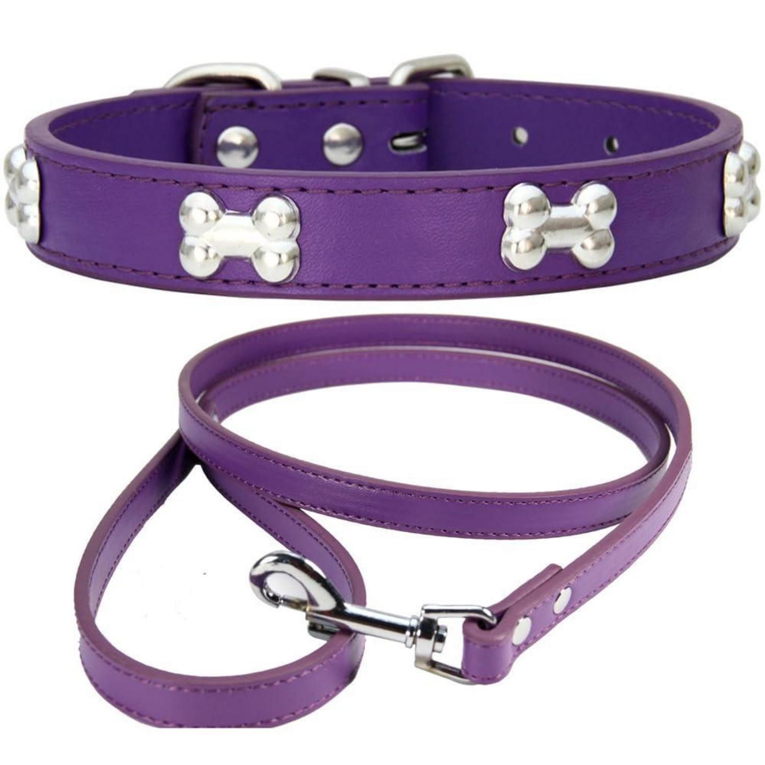 LuxusKollektion Hunde-Halsband Hundehalsband verstellbar Lila in Lederoptik, Leder