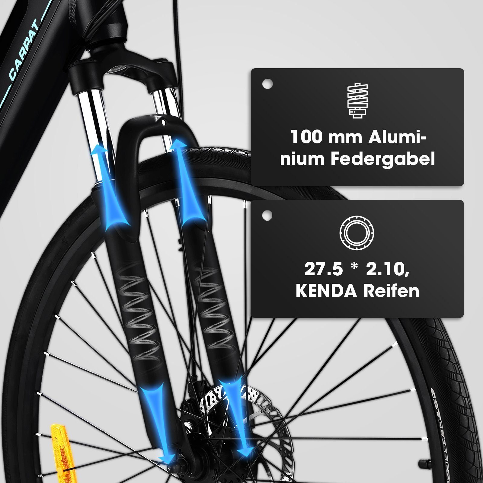 schwarz E-Citybike akku-ladegerat, SPORT (E-Mountainbike werkzeug), Zoll CARPAT Heckmotor, Kettenschaltung, Pedelec E-Bike Alu-Rahmen, Elektrofahrrad 10,6Ah, mit Damen, Herren Faltrad E-bike Gang, Cityrad 8 27,5 mit 36V