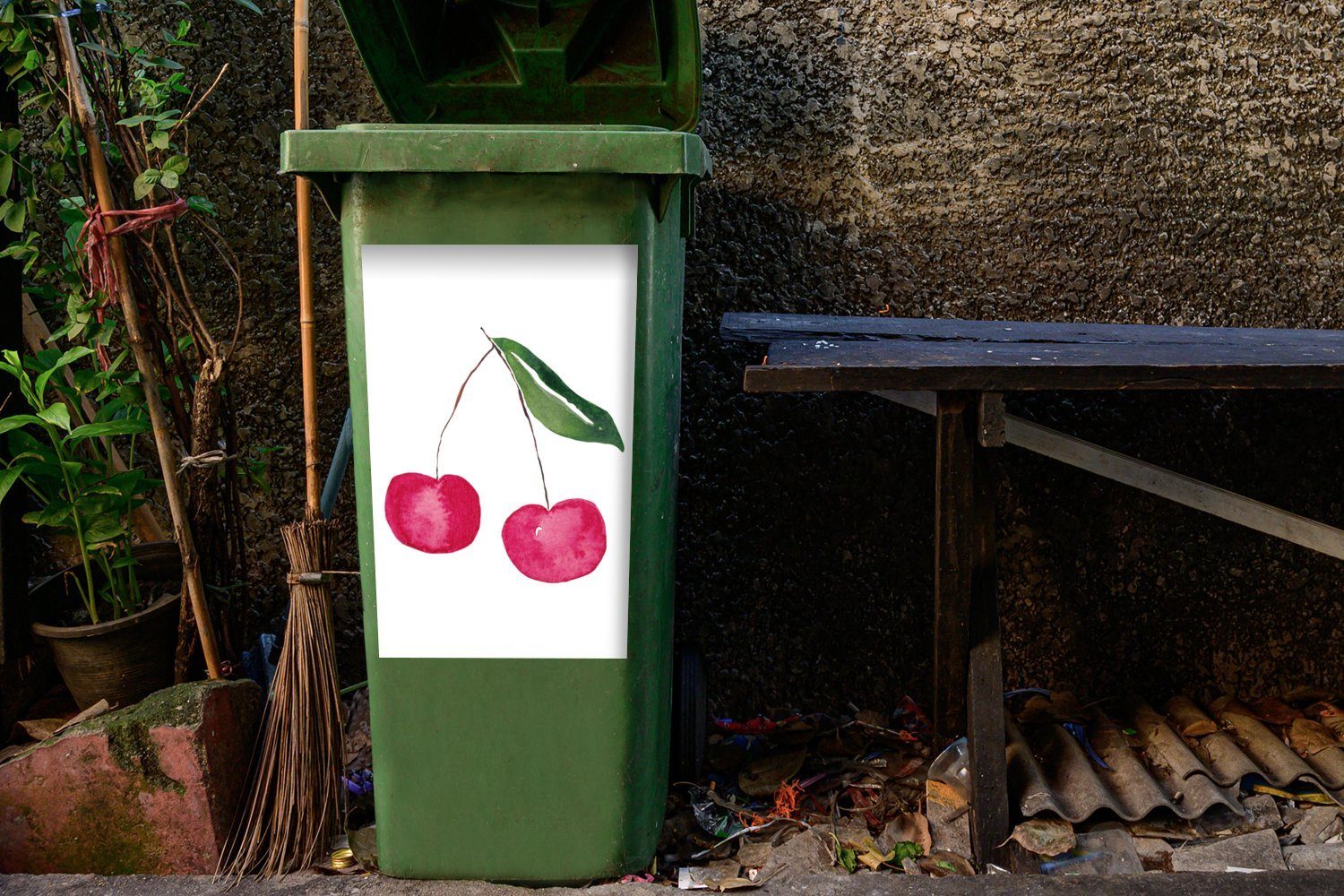 - Mülleimer-aufkleber, Mülltonne, (1 Kirschen - MuchoWow Sticker, Abfalbehälter Weiß Wandsticker Container, St), Obst