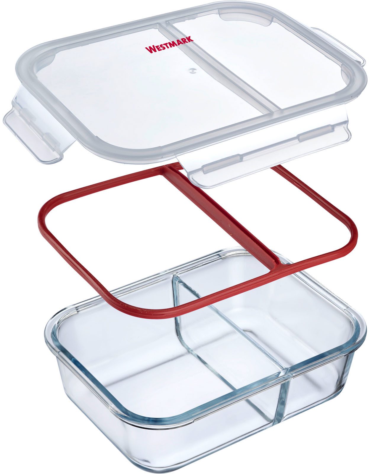 WESTMARK Frischhaltedose Glas-Frischhaltedose 980 ml, mit 2 separaten Fächern, Borosilikatglas, Polyprophylen (PP), Silikon, (1-tlg), mikrowellen- und ofenfest, – Bild 4 von 5