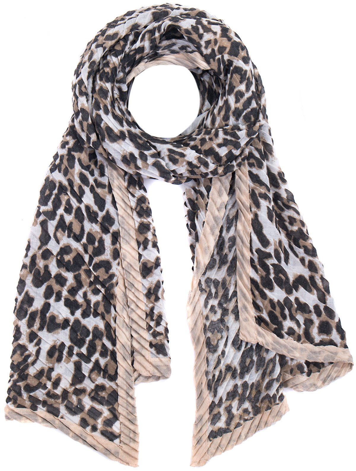 Faera Modeschal, Damen Schal Leoparden-Muster plissiert und eingefasst weic günstig online kaufen
