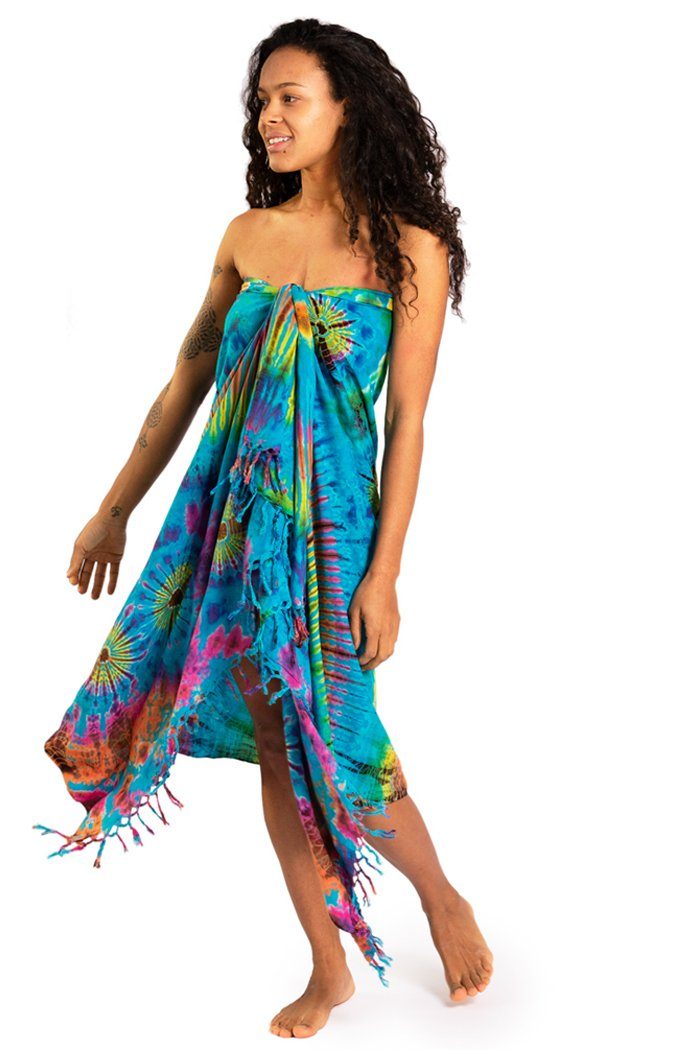 PANASIAM Pareo Sarong TieDye Design aus leichter Viskose Strandtuch Wrap, Strandkleid Bikini Cover-up Tuch für den Strand Schultertuch Halstuch