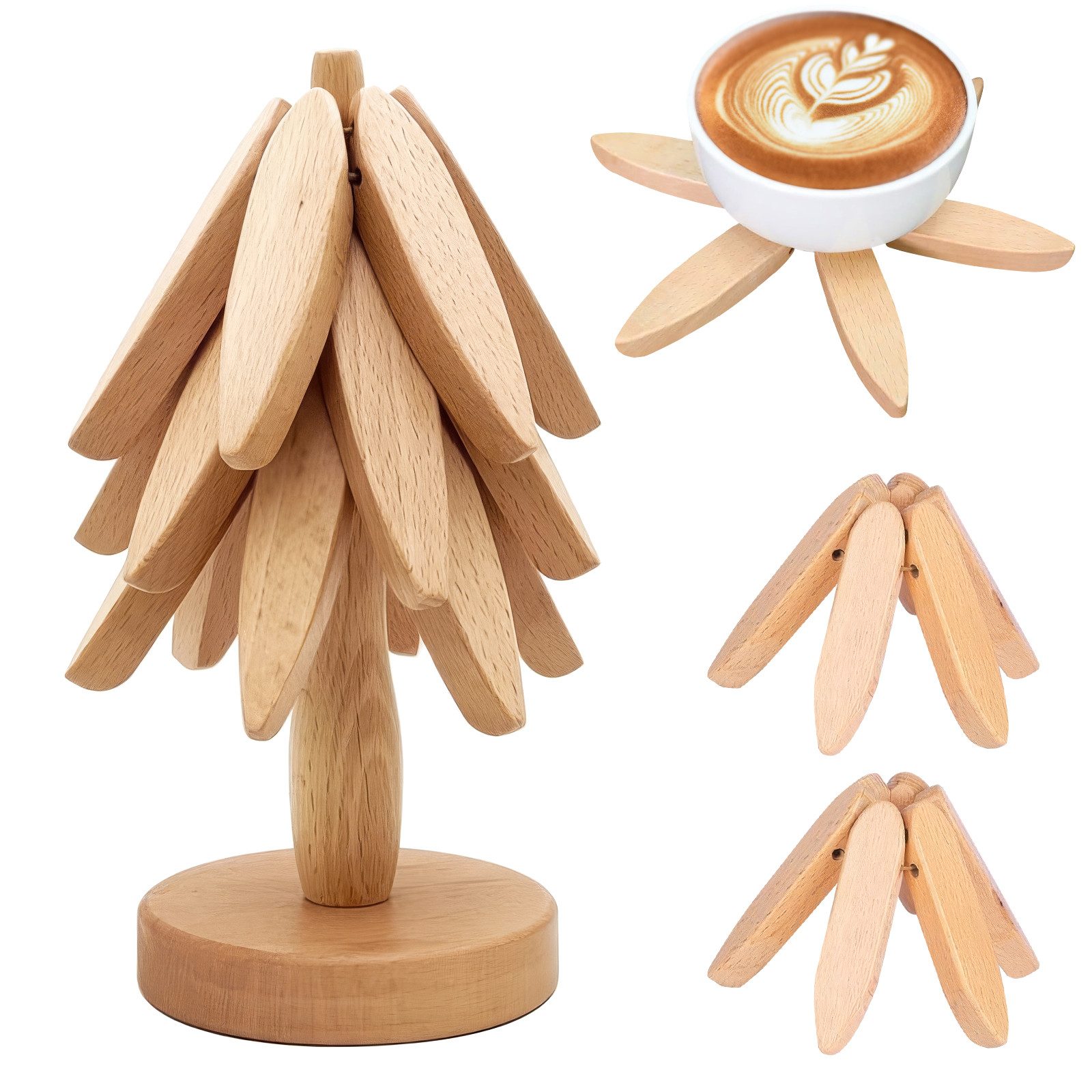 BlingBin Getränkeuntersetzer Faltbarer Untersetzer aus Holz für heiße Gerichte Baumform, Zubehör für Teller, Schüssel, Töpfe, Pfannen, 1er Set, 1-tlg., 25*10cm - Baumförmiger Topfuntersetzer