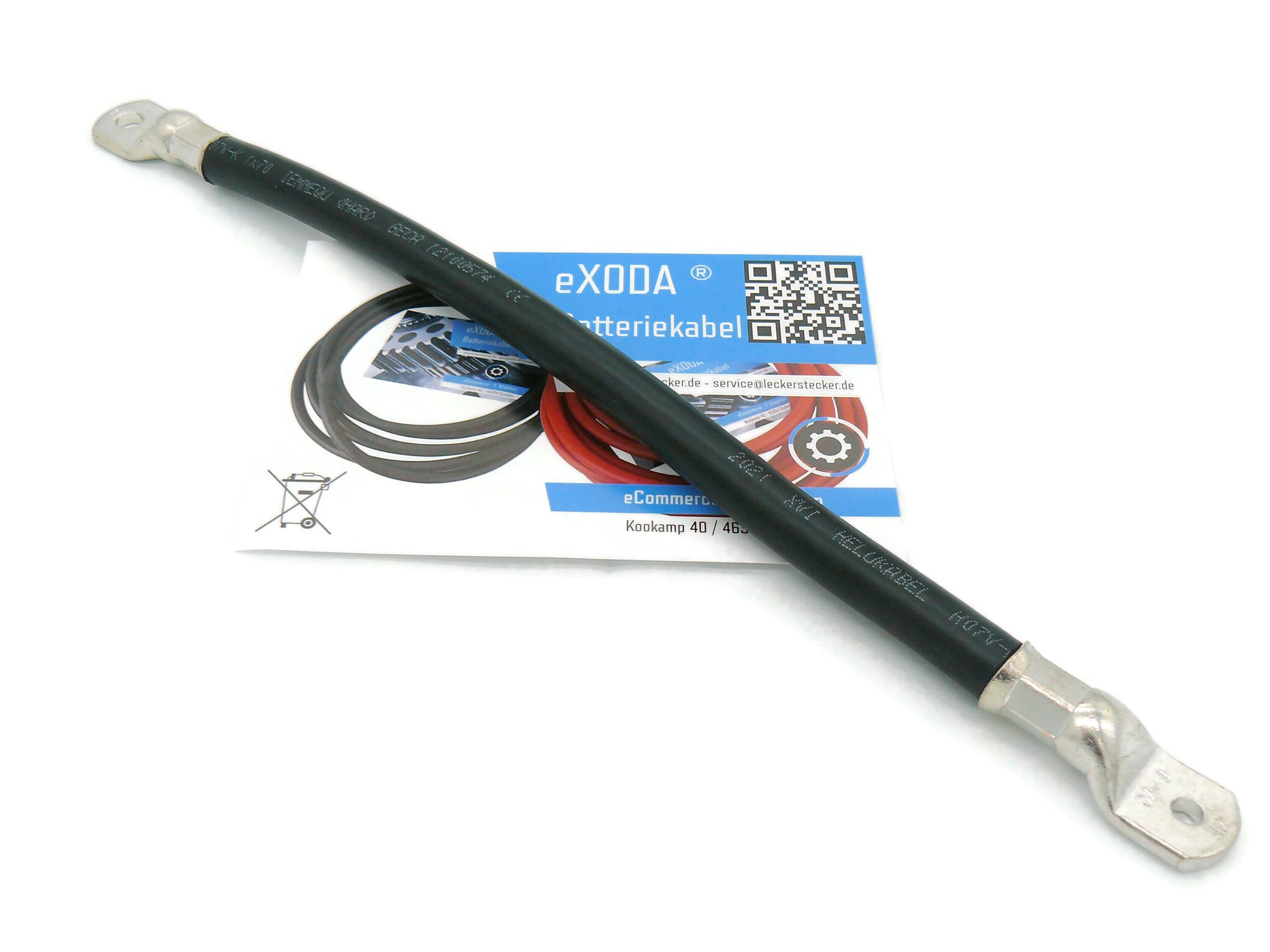 eXODA 70 mm2 M6 M8 Batteriekabel, Schwarz, (30 cm), 99% Kupfer