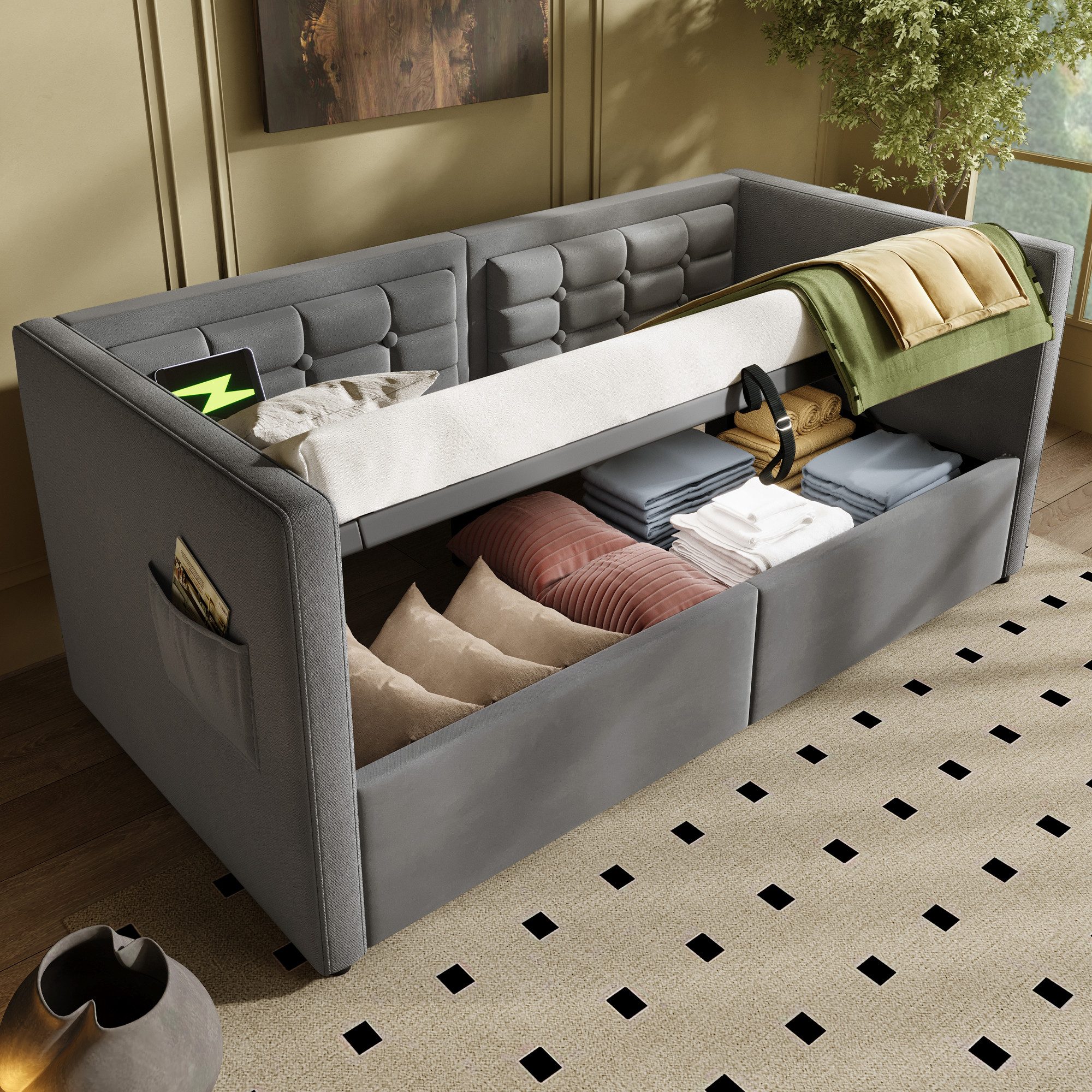 Flieks Daybett, Hydraulisches Polsterbett Schlafsofa 90x200cm günstig online kaufen
