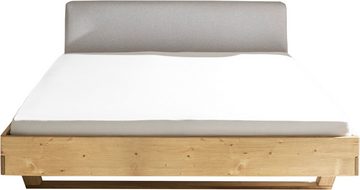 Schlafkontor Massivholzbett Tisa, 180x200 cm, Bett-Kopfteil mit Stoffbezug in hellgrau