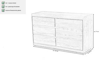 Massivart® Sideboard SENSO 127 cm / Massivholz Sheesham gebeizt, 1 Tür / 3 Schubladen / 1 Einlegeboden
