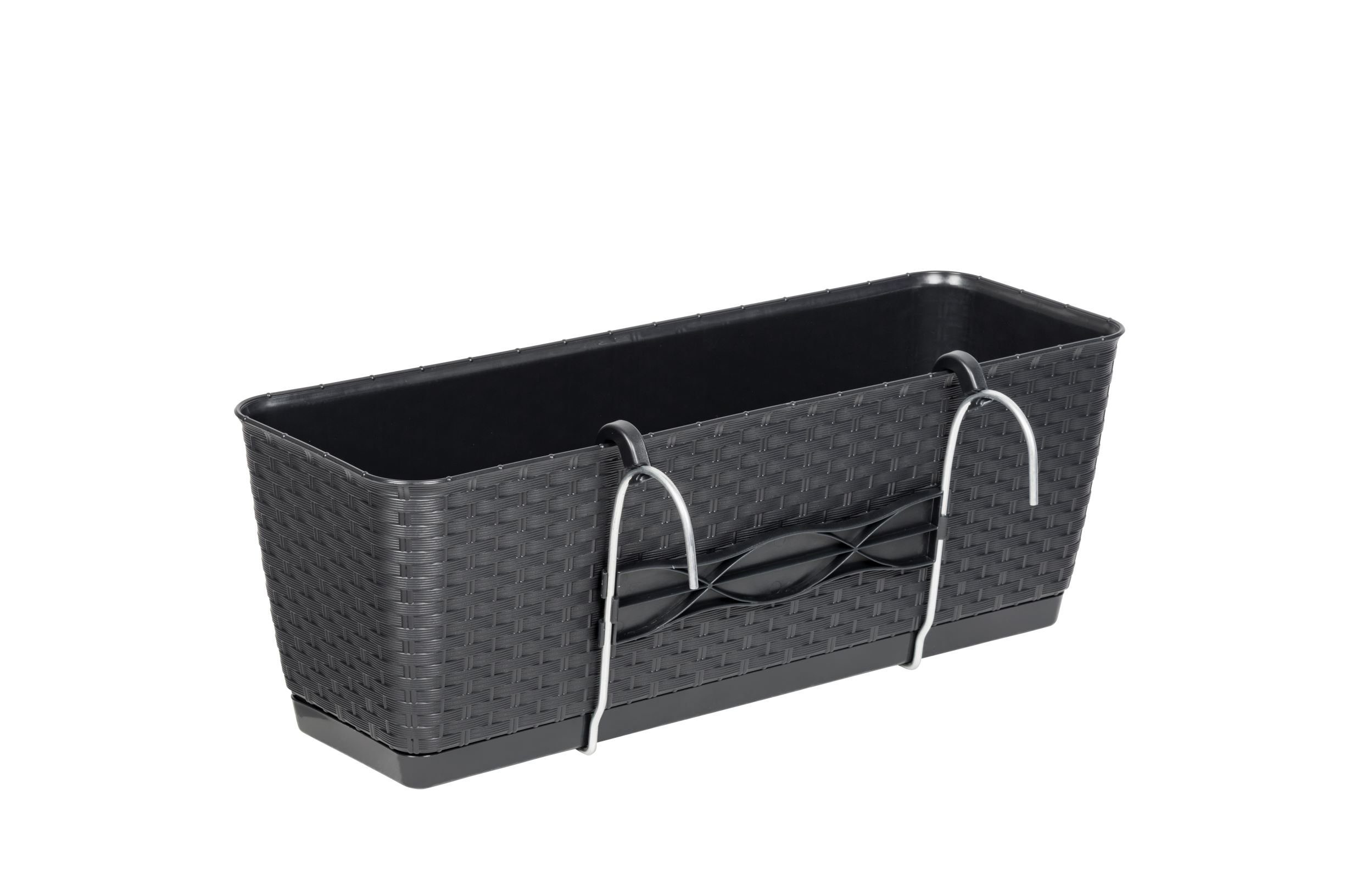 Kreher Blumenkasten Set: 4 x Stück Rattan-Balkontopf RATOLLA: 50 cm in Anthrazit, Rattan Optik, Abwaschbar und leicht zu reinigen