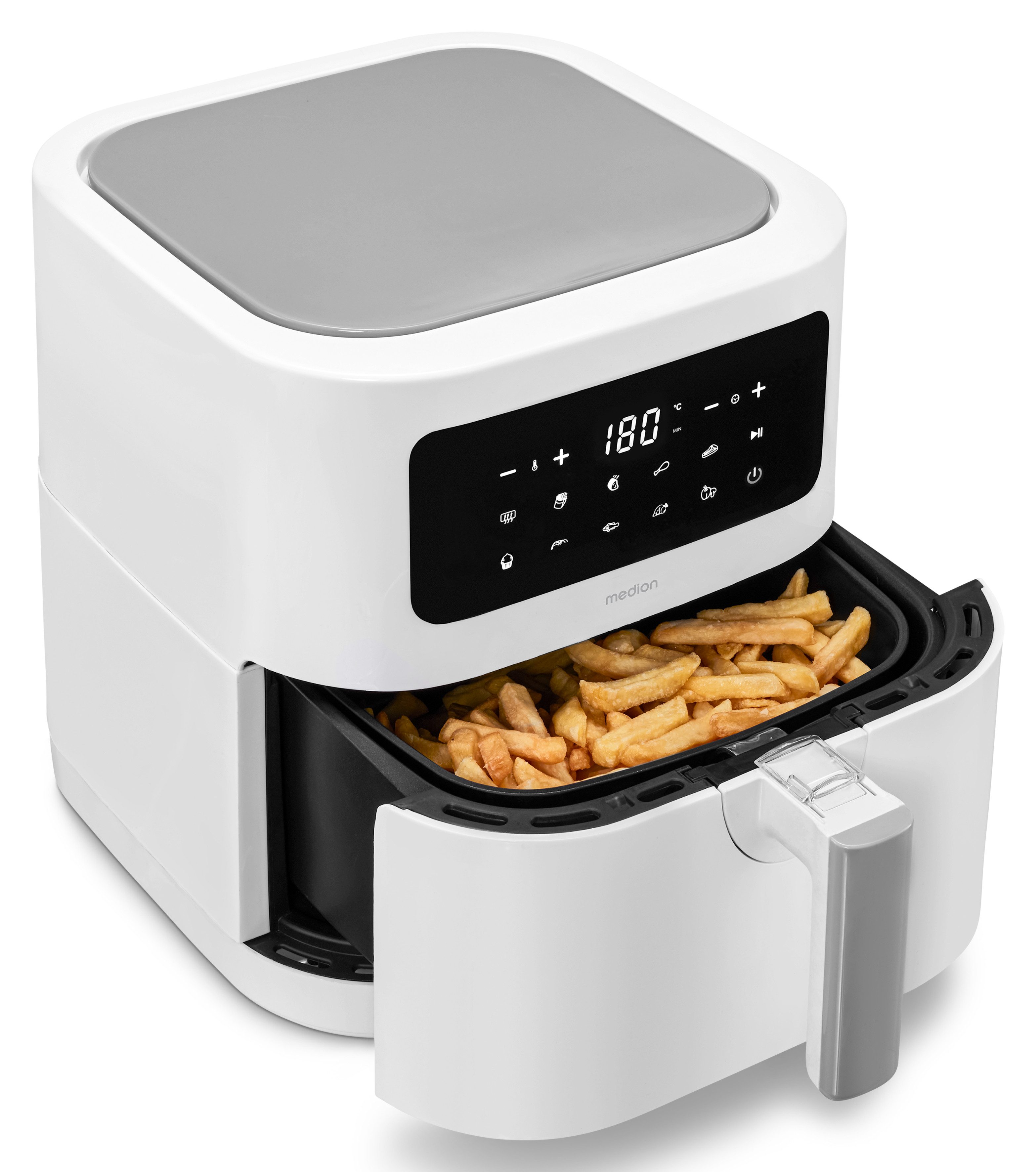 Medion® Heißluftfritteuse MD 11740 E40 XL matt weiß, 2000 W, digitales Bedienfeld, 9 Automatikprogramme