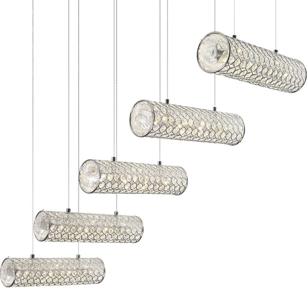 verbaut, fest Wohnzimmerlampe Kristalle Pendellampe 140cm Globo Hängeleuchte silber Glas H Neutralweiß, LED-Leuchtmittel LED Pendelleuchte,