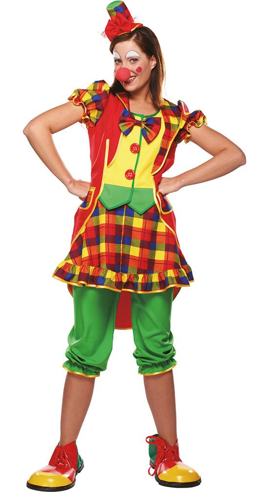 Kostüm Damen kariert bunt Clownskleid mit Hose u Clownhut