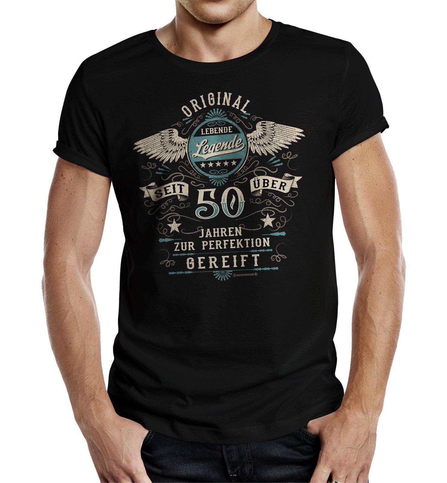 als Rahmenlos 50.Geburtstag T-Shirt Lebende Perfektion... Legende zur Geschenk zum -