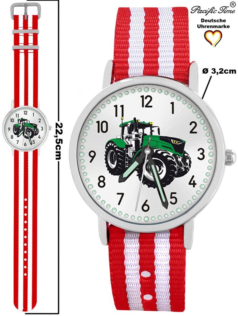 Pacific Time Quarzuhr Kinder Armbanduhr und Match Wechselarmband, Gratis grün rot weiss Design - Mix Traktor Versand