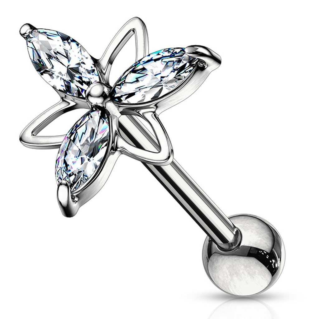 viva-adorno Piercing-Set Knorpel Piercing Cartilage Ohrpiercing Helix Piercing Kristall Blüte, Zirkonia Blume Stecker 316L Chirurgenstahl