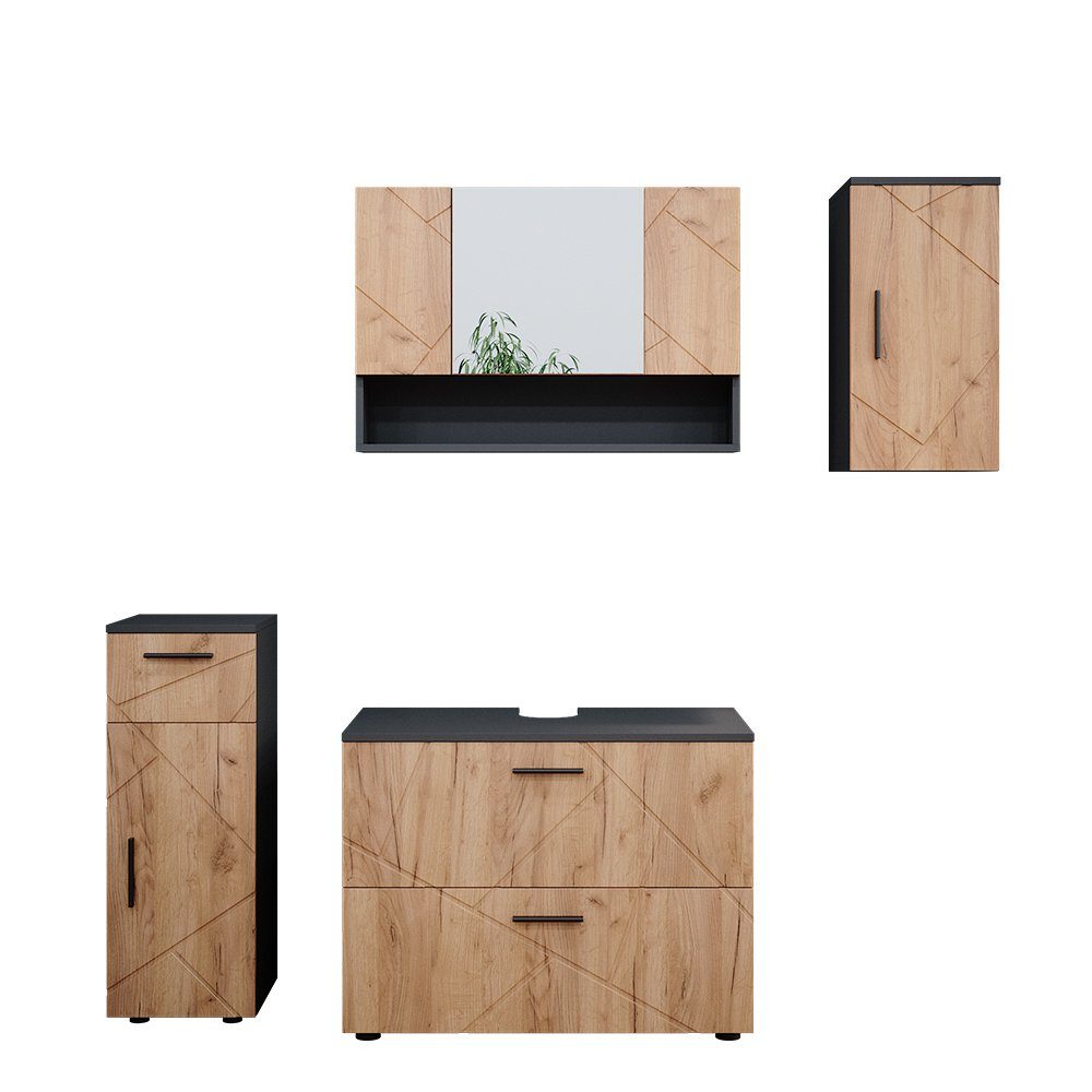 Vicco Badmöbel-Set Irma, Anthrazit/Eiche, 4 Teile, günstig online kaufen