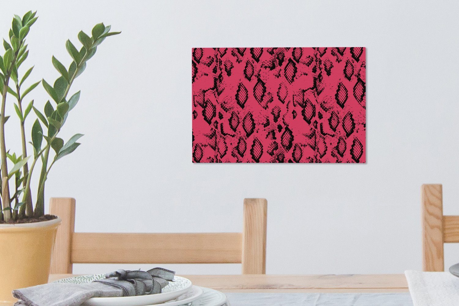 Schwarz, Wanddeko, OneMillionCanvasses® St), Aufhängefertig, 30x20 cm - Rosa Leinwandbilder, Leinwandbild Schlangendruck Wandbild - (1