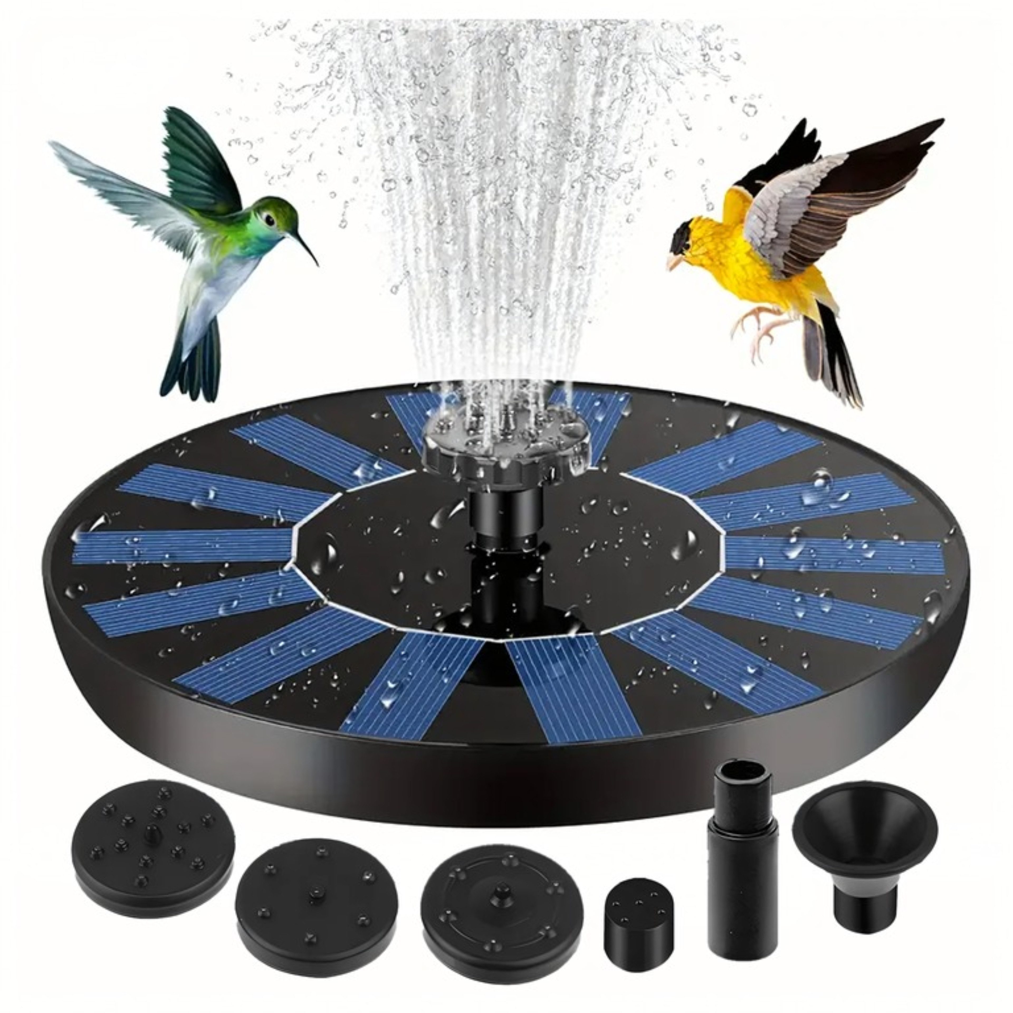 Realb2b Gartenbrunnen, 16 cm Breite, (Solar Gartenbrunnen Set schwimmend mit Pumpe und dekorativen Sprühaufsätzen, Schwimmender Solarbrunnen mit Pumpe Sprühaufsätzen für Teich Garten), Kabellos, läuft nur mit Sonnenlicht Solar Springbrunnen