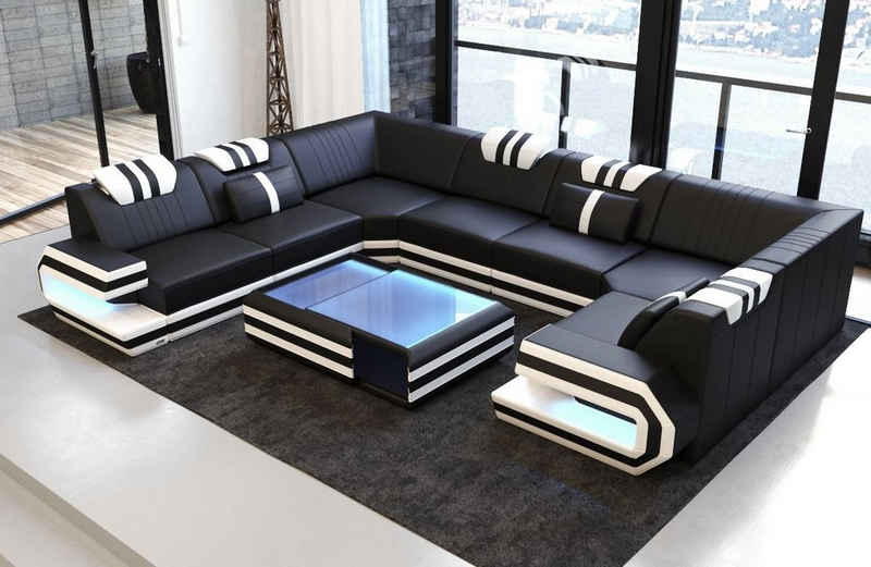 Sofa Dreams Wohnlandschaft »Ragusa - U Form Ledersofa«, mit LED, Designersofa