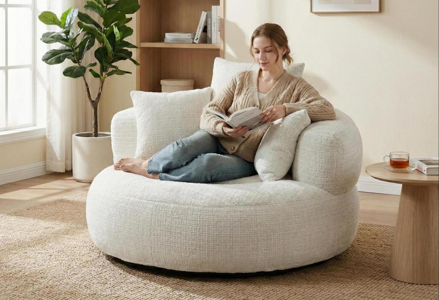 LVHOM Sitzsack 108x108x52cm Chenille Premium Sofa mit 3 extra Kopfkissen (K günstig online kaufen