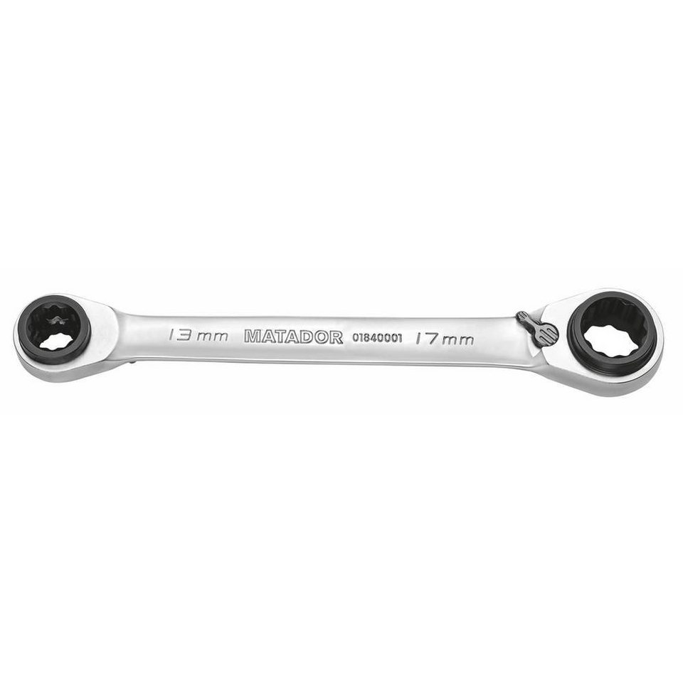 Matador Ringschlüssel 4in1-Ratschenschlüssel, Mit patentiertem  Knarrengetriebe (“Reverse Gear”) aus Spezialstahl mit 72 Zähnen