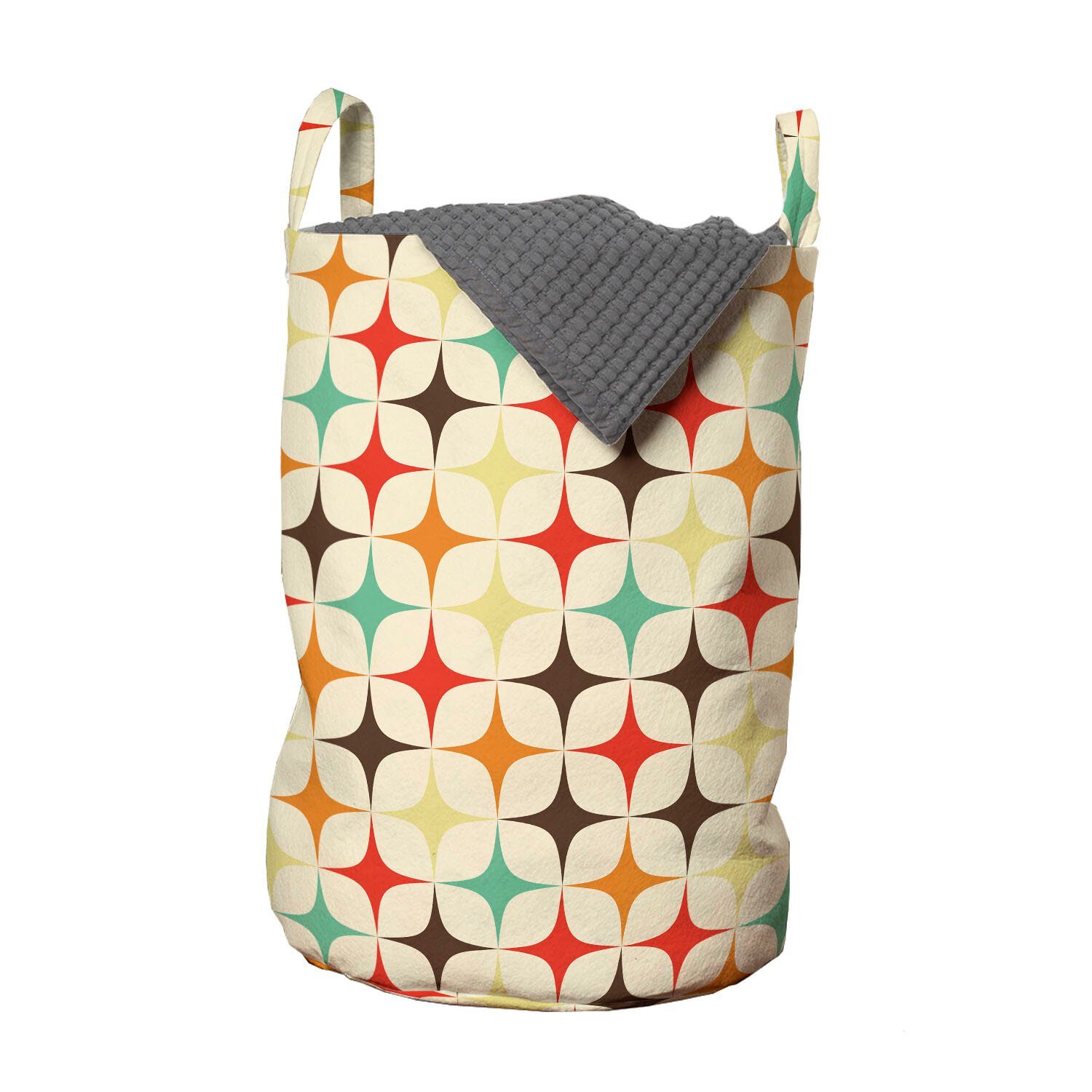 Abakuhaus Wäschesäckchen Wäschekorb mit Griffen Kordelzugverschluss für Waschsalons, Gelb und Braun geometrische Sterne