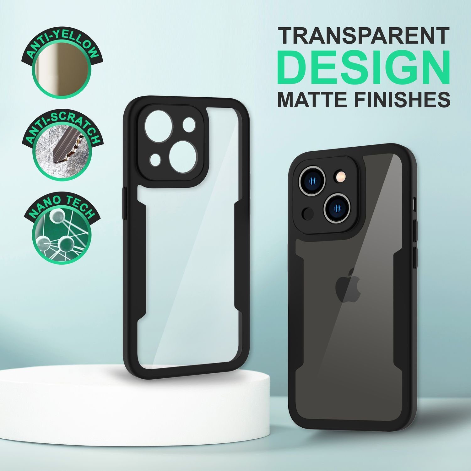 Nalia Smartphone-Hülle Apple iPhone 14 Plus, Klare 360 Grad Hülle / Rundumschutz / Hybrid Case / Schutzrahmen Matt