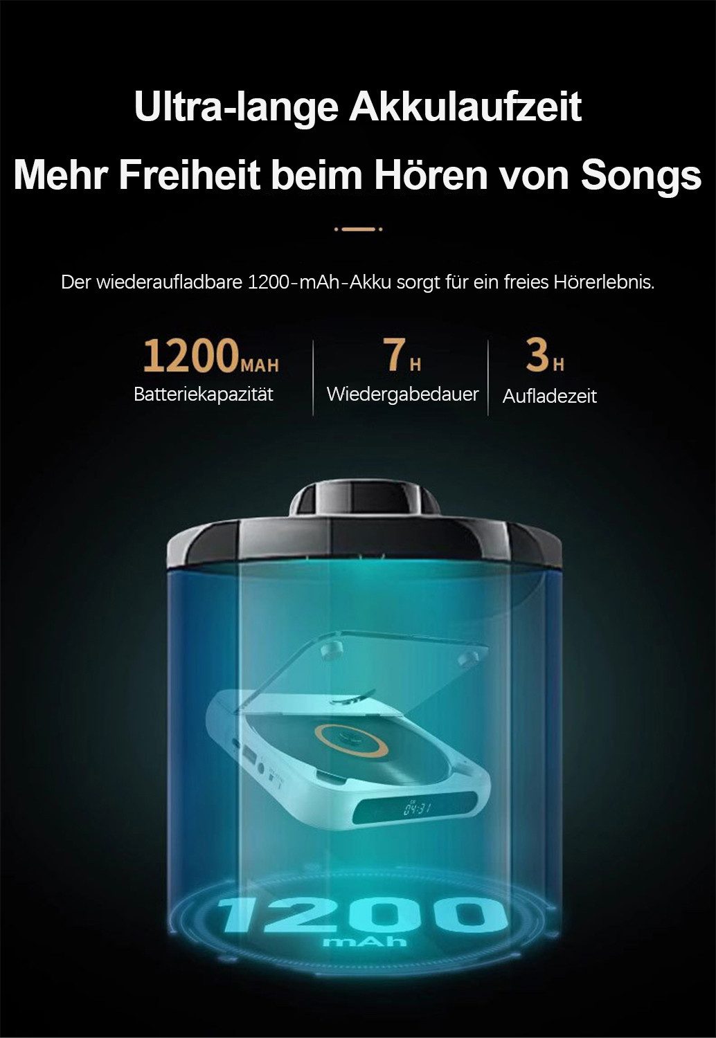 OYLCDI Tragbarer CD-Player mit Bluetooth 5.3,mit externem Verstärker,CD-Musik CD-Player (Bluetooth, Staubschutz,Kopfhörerbuchse für Geschenk,Zuhause)