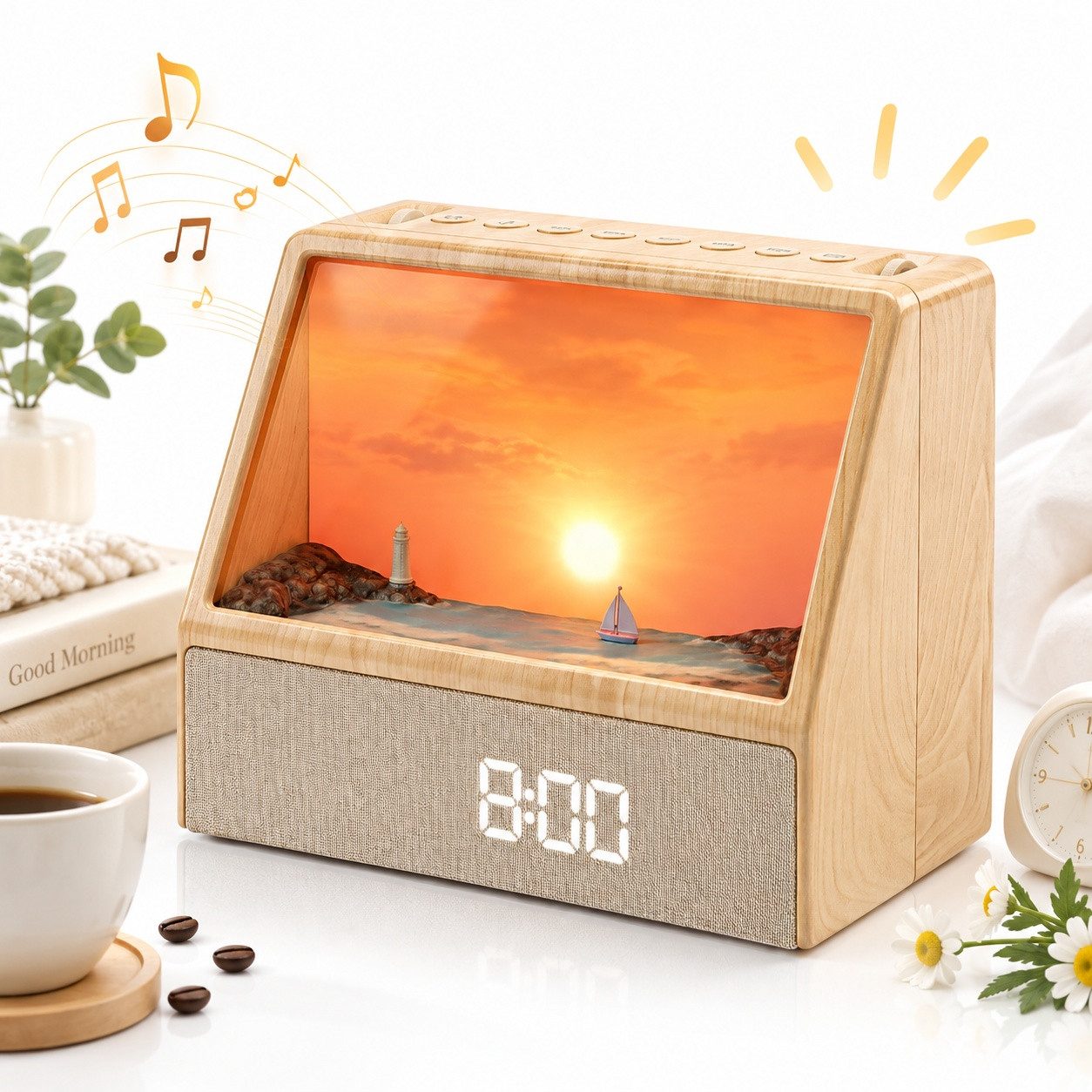 Fofile Tageslichtwecker Tageslichtwecker, Lichtwecker mit Sonnenaufgang Sunrise Simulation, White Noise, Night Light, Digital Clock