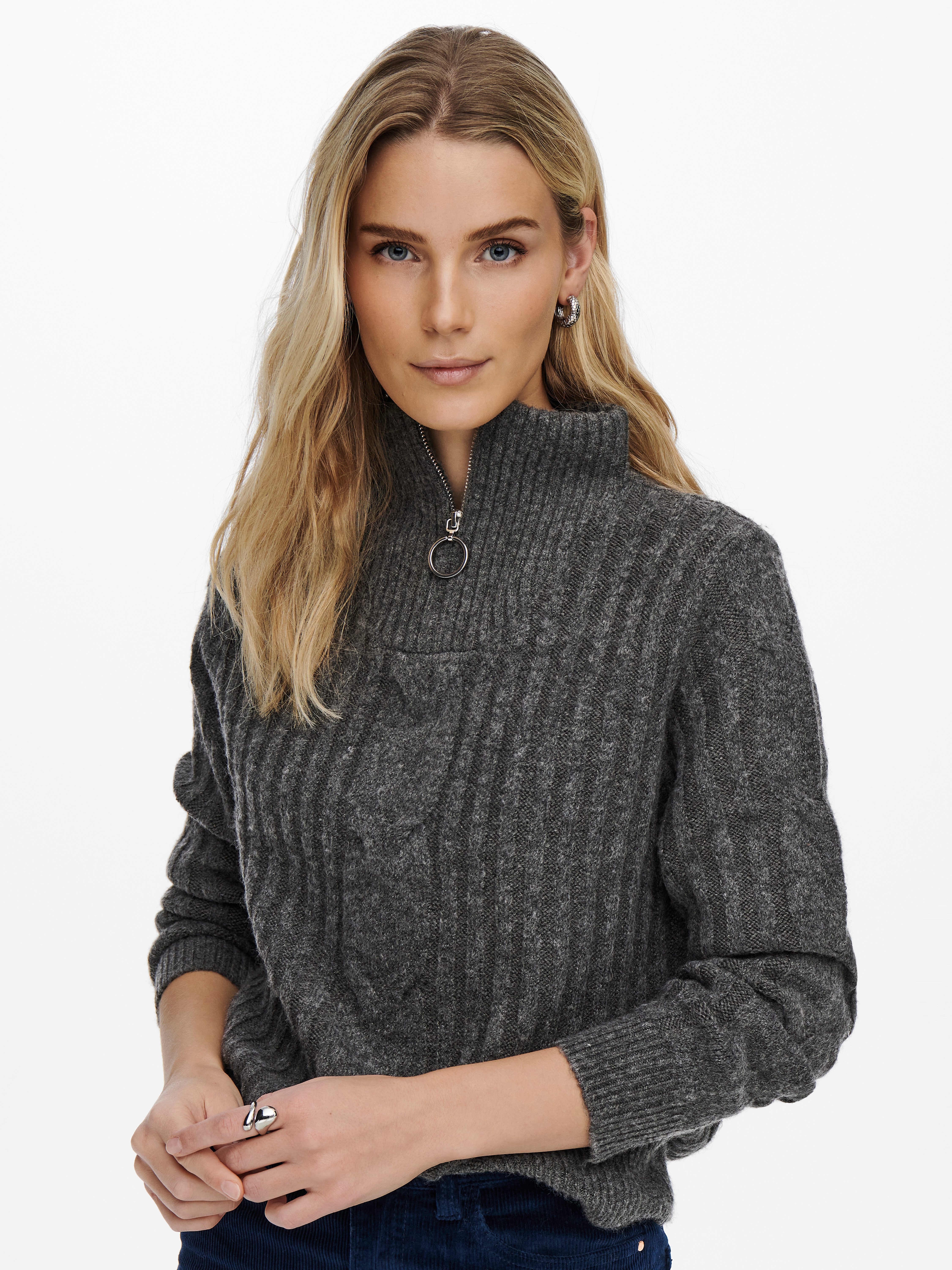 JDY Stehkragenpullover JDYANDREA L/S ZIP CABLE günstig online kaufen