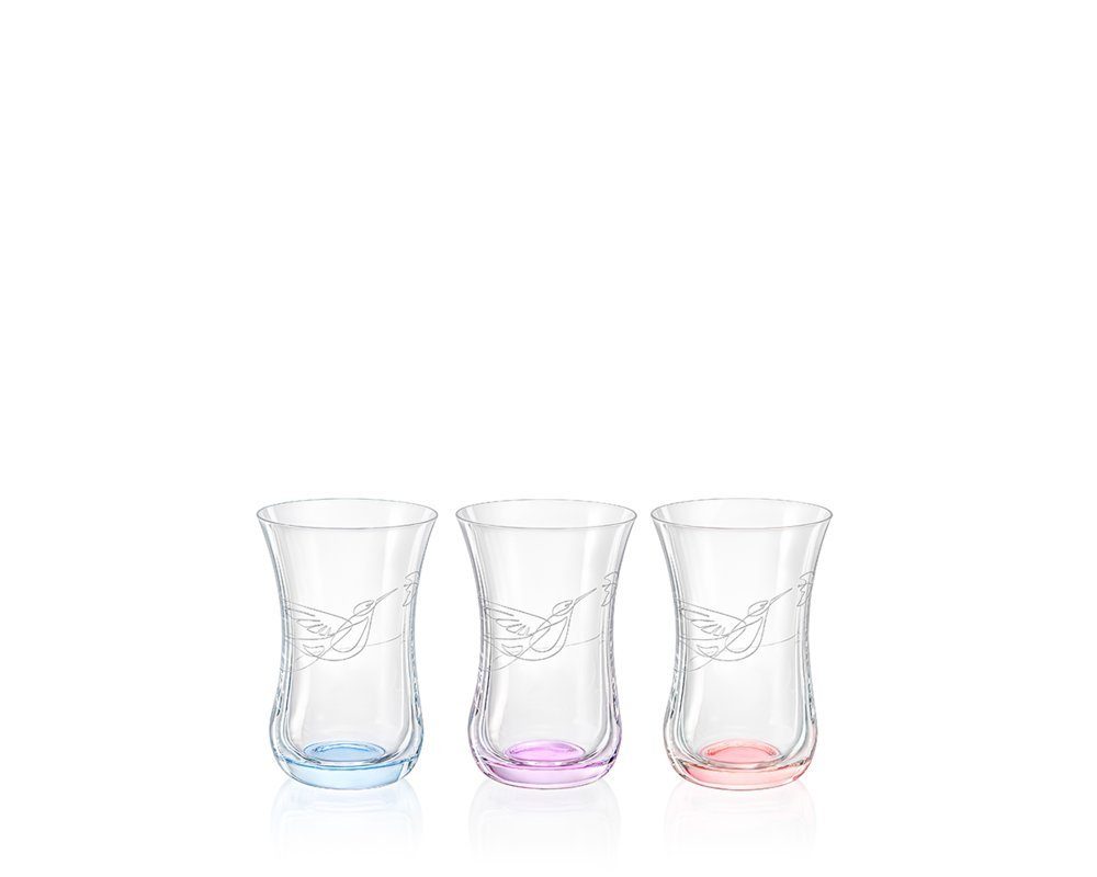 Crystalex Teeglas Türkische Teegläser Colibri Gläser - Mini Nektar Gravur 120 ml 6er Set, 6-tlg., Kristallglas, 6 unterschiedliche Farben, Kristallglas, Bohemia