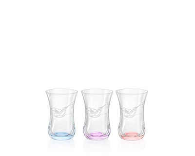 Crystalex Teeglas Türkische Teegläser Colibri Gläser - Mini Nektar Gravur 120 ml 6er Set, Kristallglas, 6 unterschiedliche Farben, Kristallglas, Bohemia