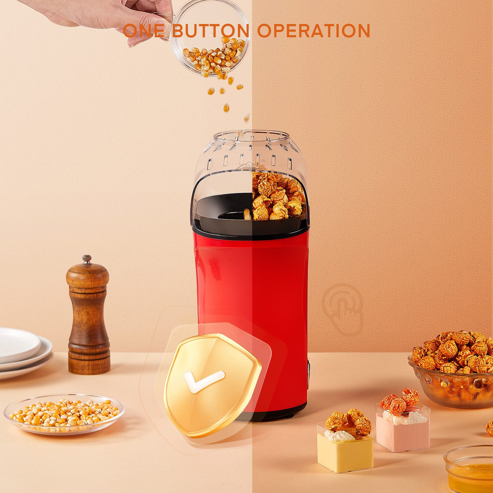 FOHERE Popcornmaschine Professioneller Heißluft-Popcornmaschine mit 4L Kapazität, 99% Pop-Rate, Antihaft-Beschichtung, Einfache Reinigung