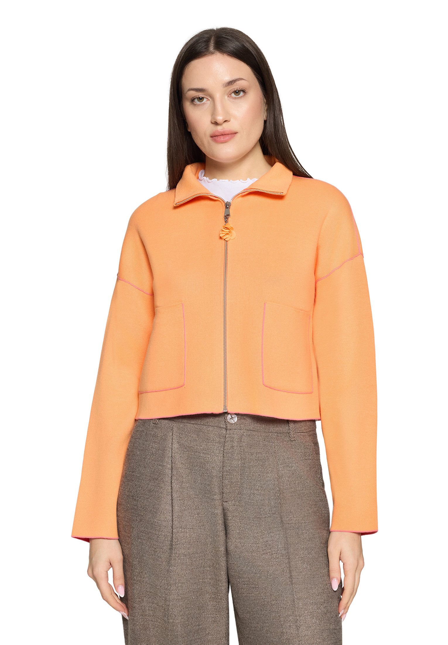 Cartoon Strickjacke Damen mit Stehkragen (1-tlg)