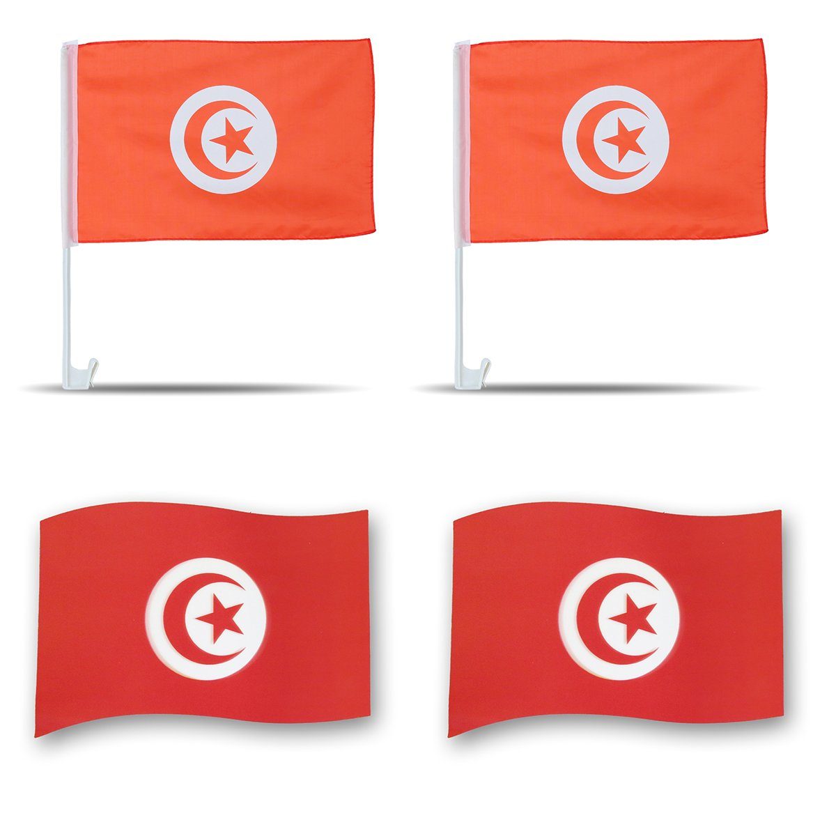 Sonia Originelli Fahne Fanpaket "Tunesien" Tunisia Fußball Flaggen Magnet Fahren Autofahnen, Magnete: 3D-Effekt | Fanfahnen