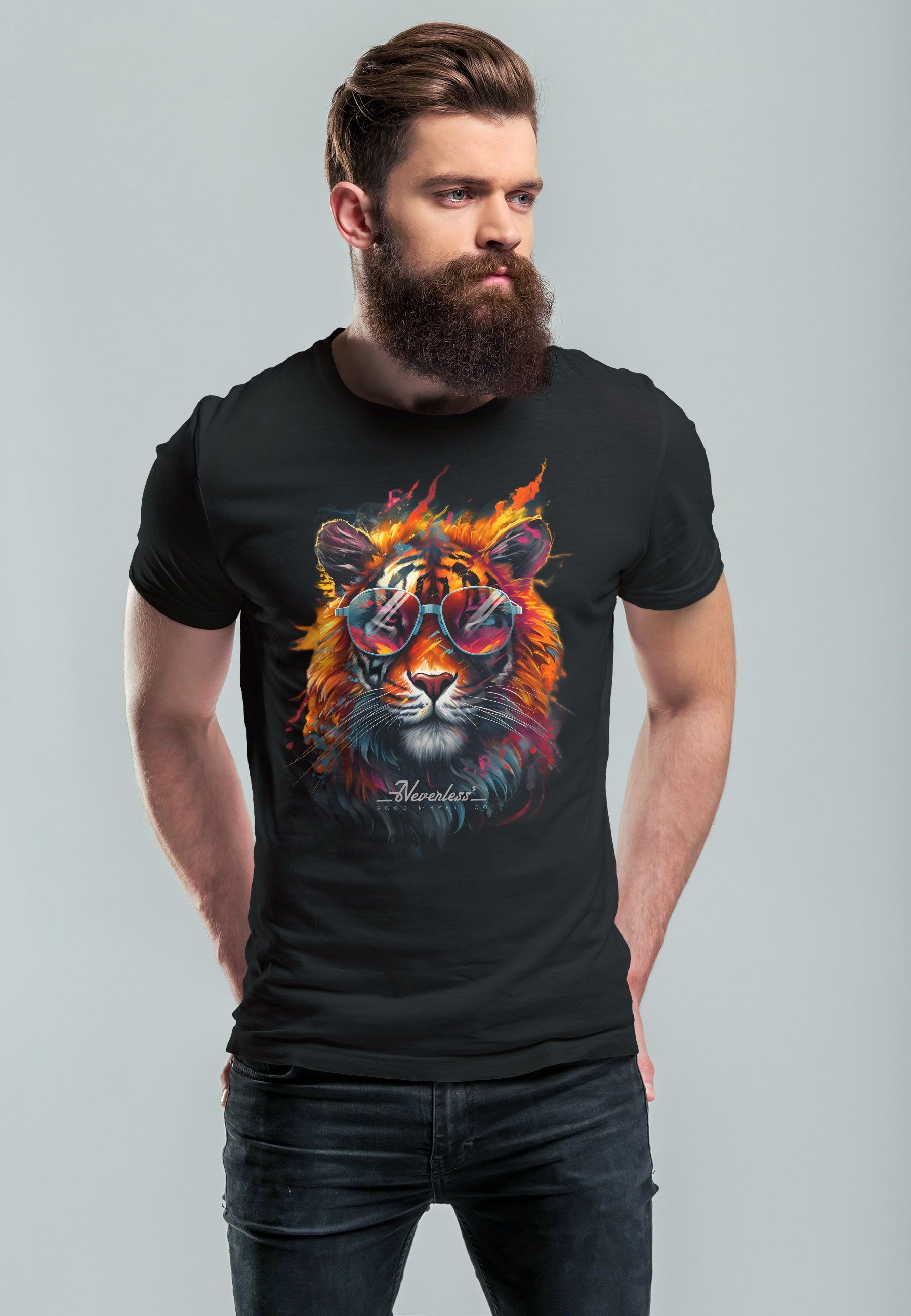 Neverless Print-Shirt Herren T-Shirt Tiger Print günstig online kaufen