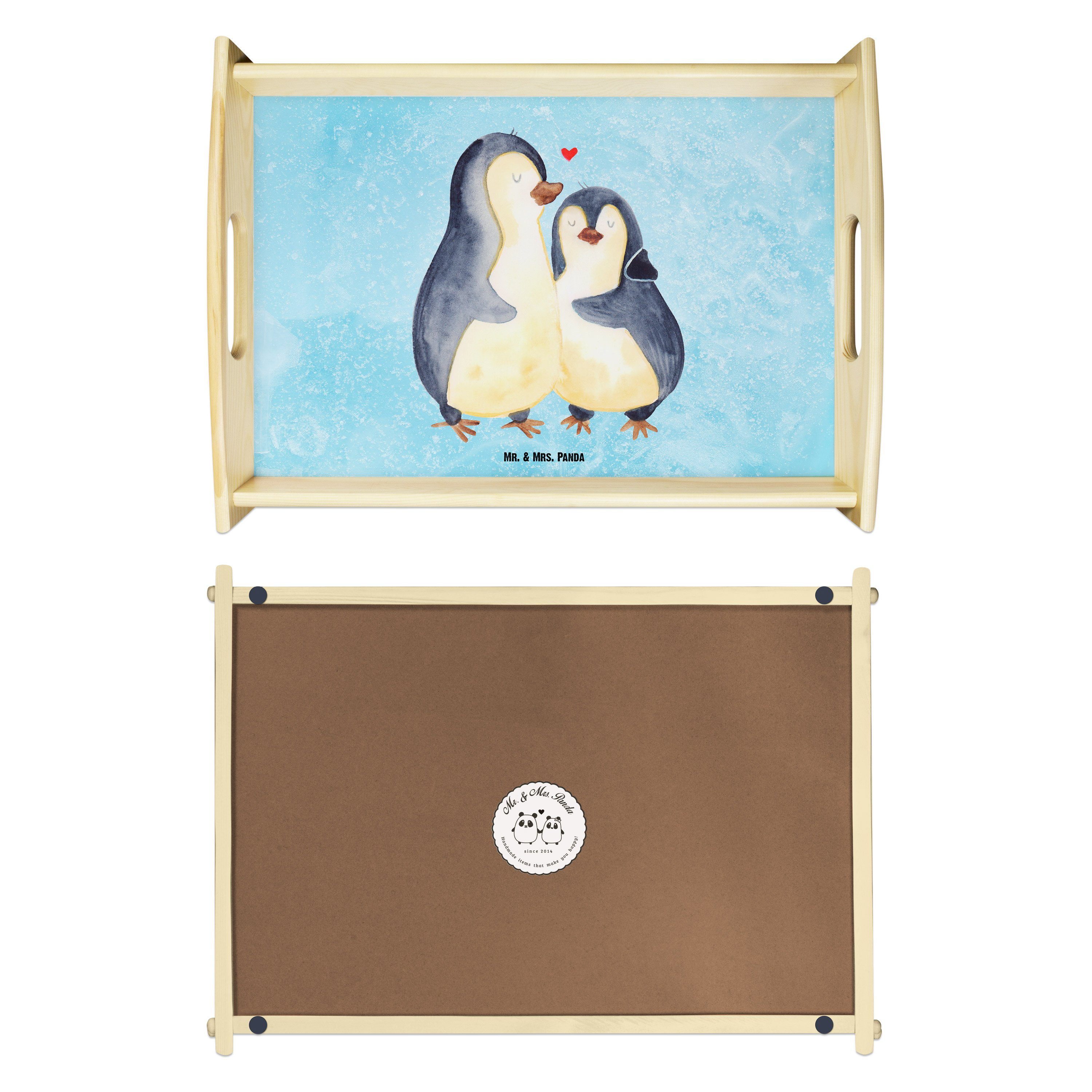 Mr. umarmend & Panda Pinguin Eisblau Seevogel, Dekotablett, Tablett (1-tlg) lasiert, Tablett, Mrs. - - Echtholz Geschenk,