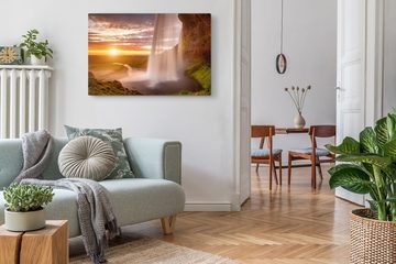 Sinus Art Leinwandbild 120x80cm Wandbild auf Leinwand Wasserfall Island Seljalandsfoss Sonnen, (1 St)