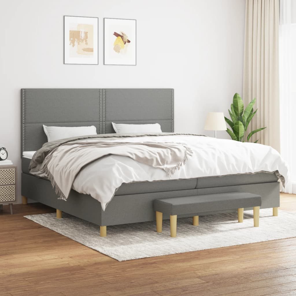 Boxspringbett 200 x 200 cm Boxspringbett mit Matratze Dunkelgrau 200x200 cm Stoff Be