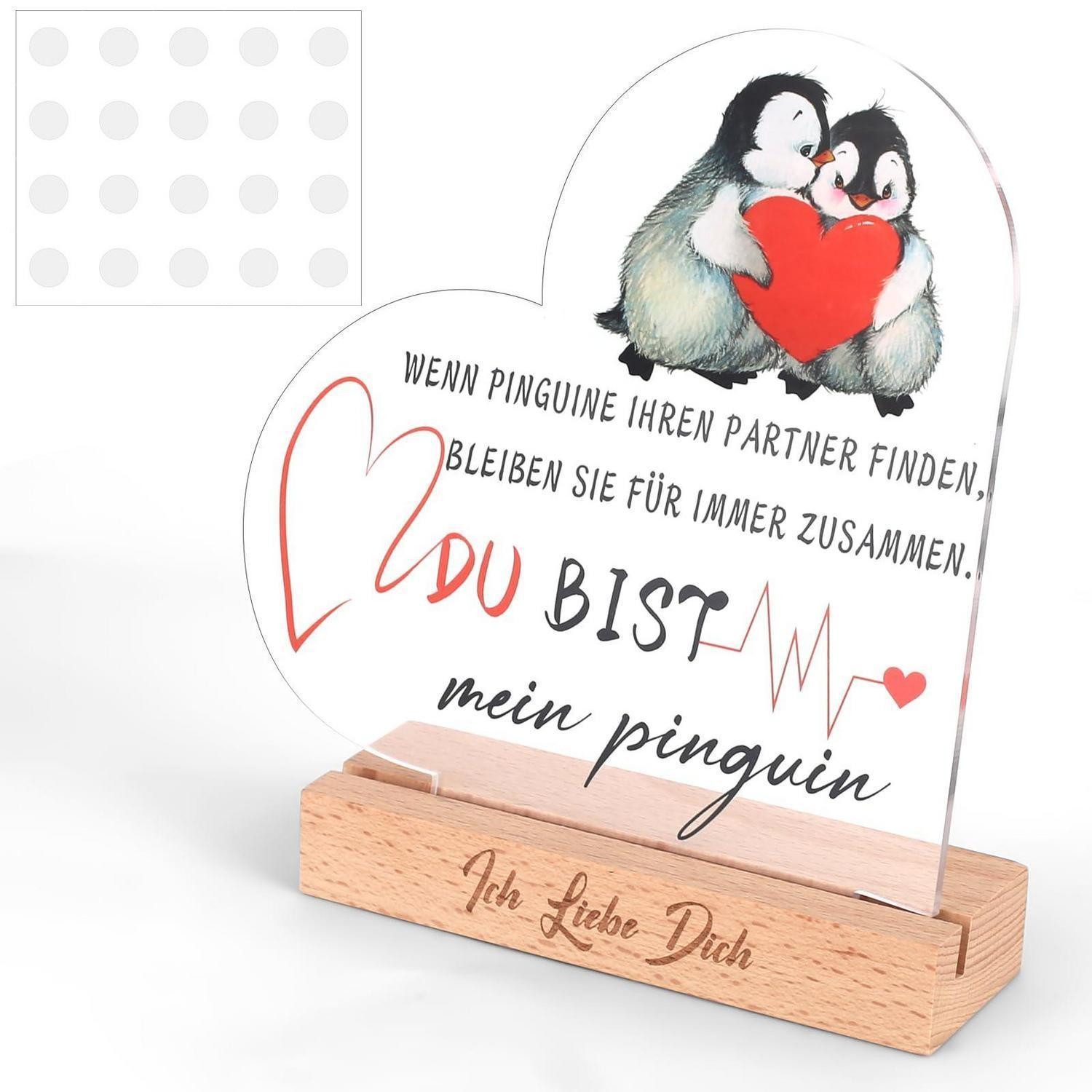LuxusKollektion Wanddekoobjekt Acryl Holzschild Pinguin Geschenk Liebe