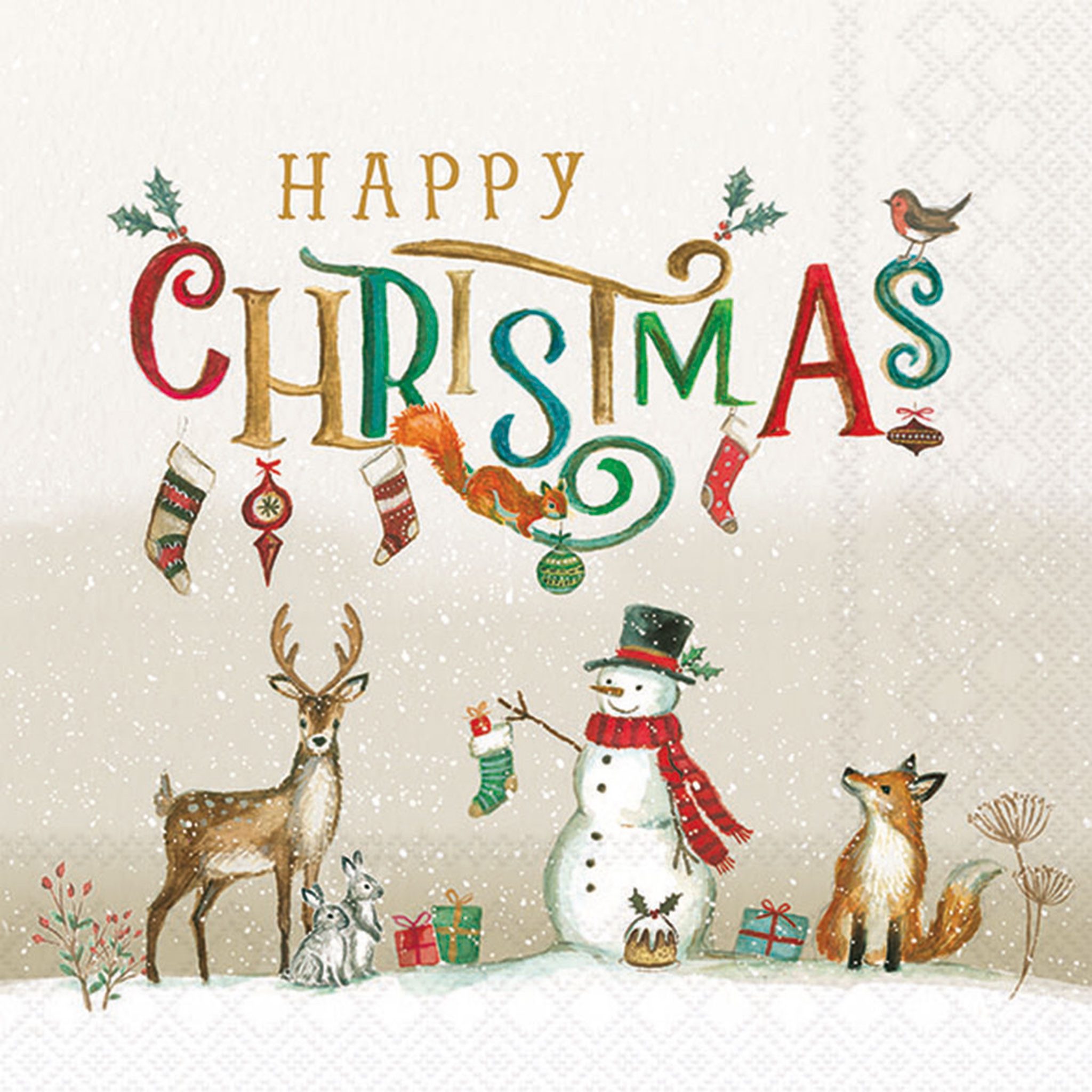 Ambiente Luxury Paper Products Papierserviette, Servietten Papier 33x33cm 3-lagig mit Happy Christmas Motiv 20 Stk.