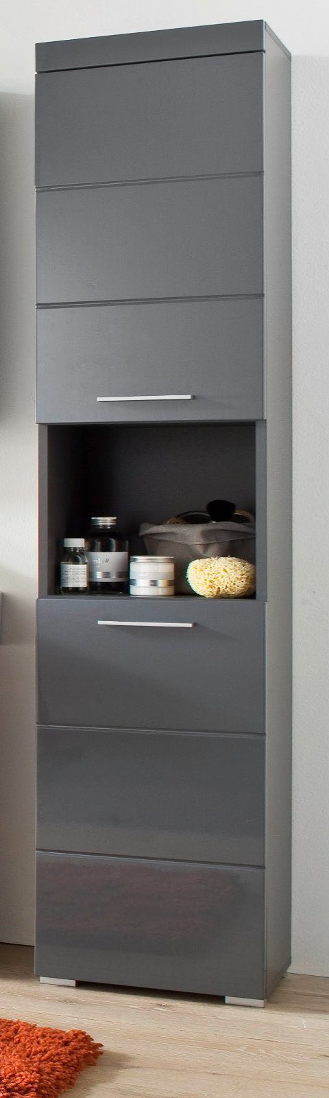 x grau, (Badschrank 37 in 190 cm) trendteam Hochschrank 2-türig, Amanda Hochglanz