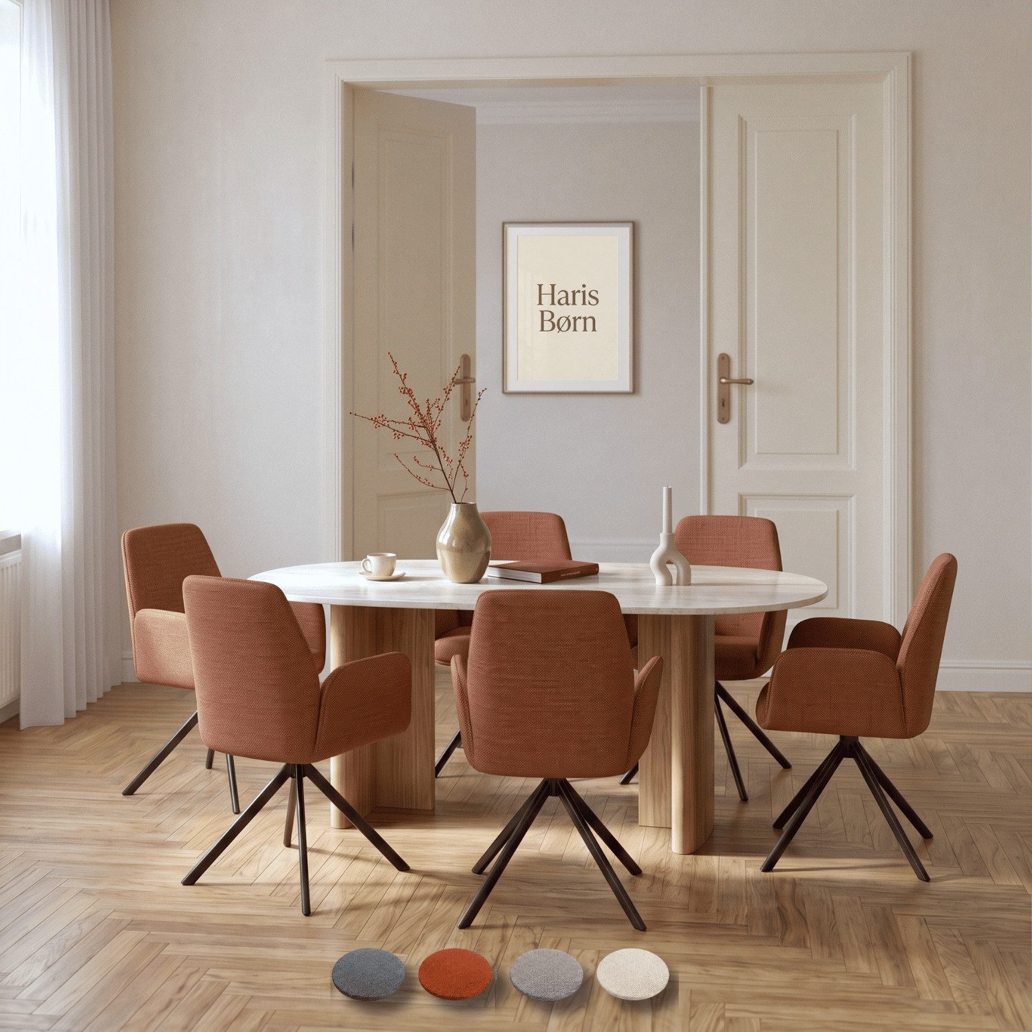 Haris Børn Esszimmerstuhl Armlehnstuhl drehbar - Polsterstühle für Esszimmer (Set, 6 St), Terracotta - Esszimmerstühle drehbar & Esstisch Stühle - Drehstuhl
