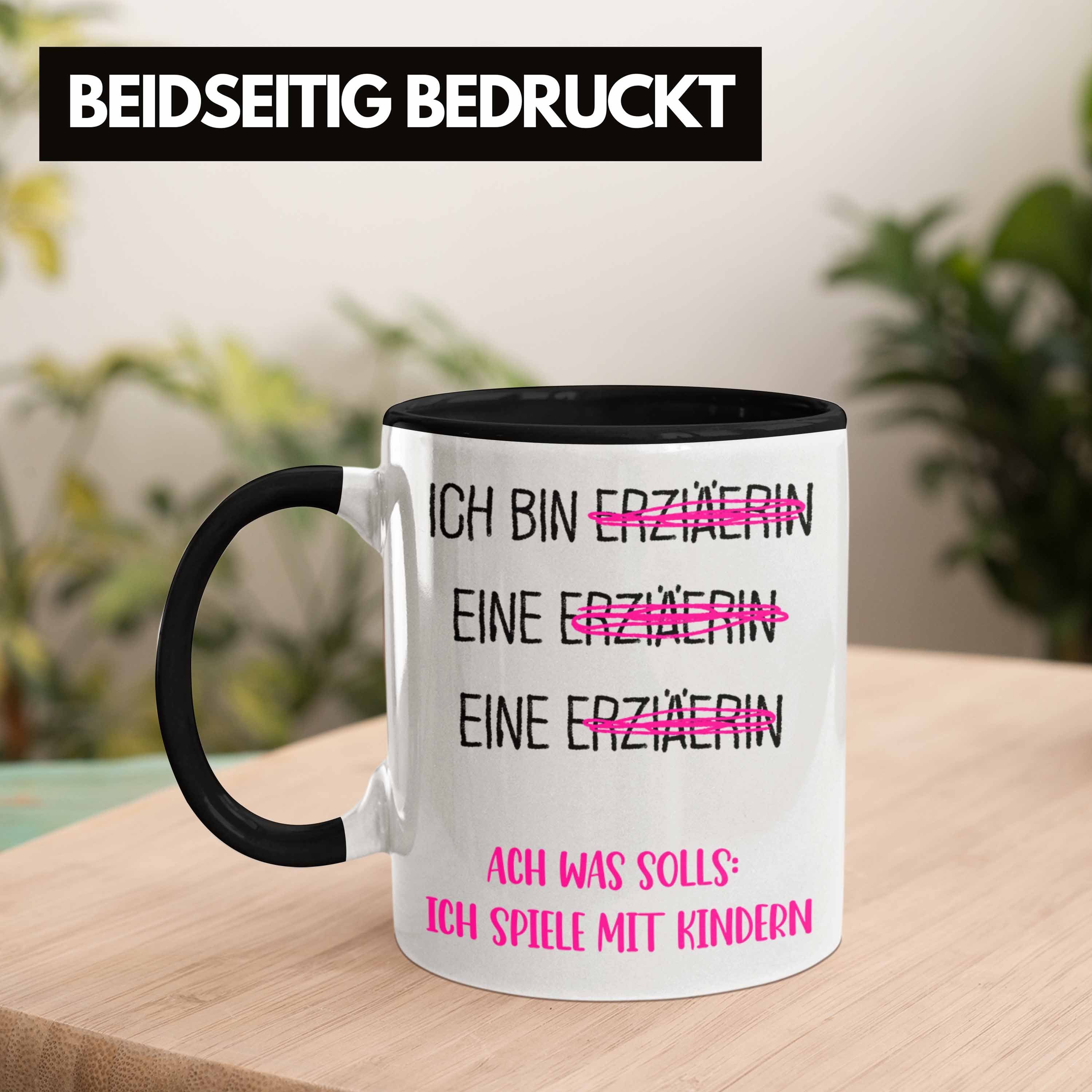 Trendation Tasse Kindergärtnerin für Tasse Spruch Geschenkidee Geschenk Erzieherin Schwarz