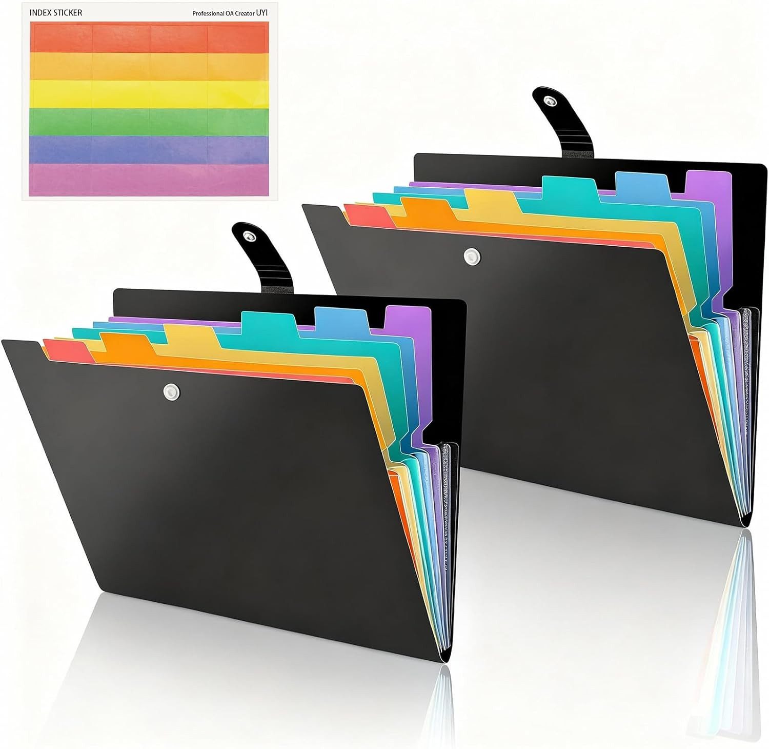 FELIXLEO Fächermappe 2x A4 Fächermappe 7 Taschen Etiketten Druckknopf für Büro Schule